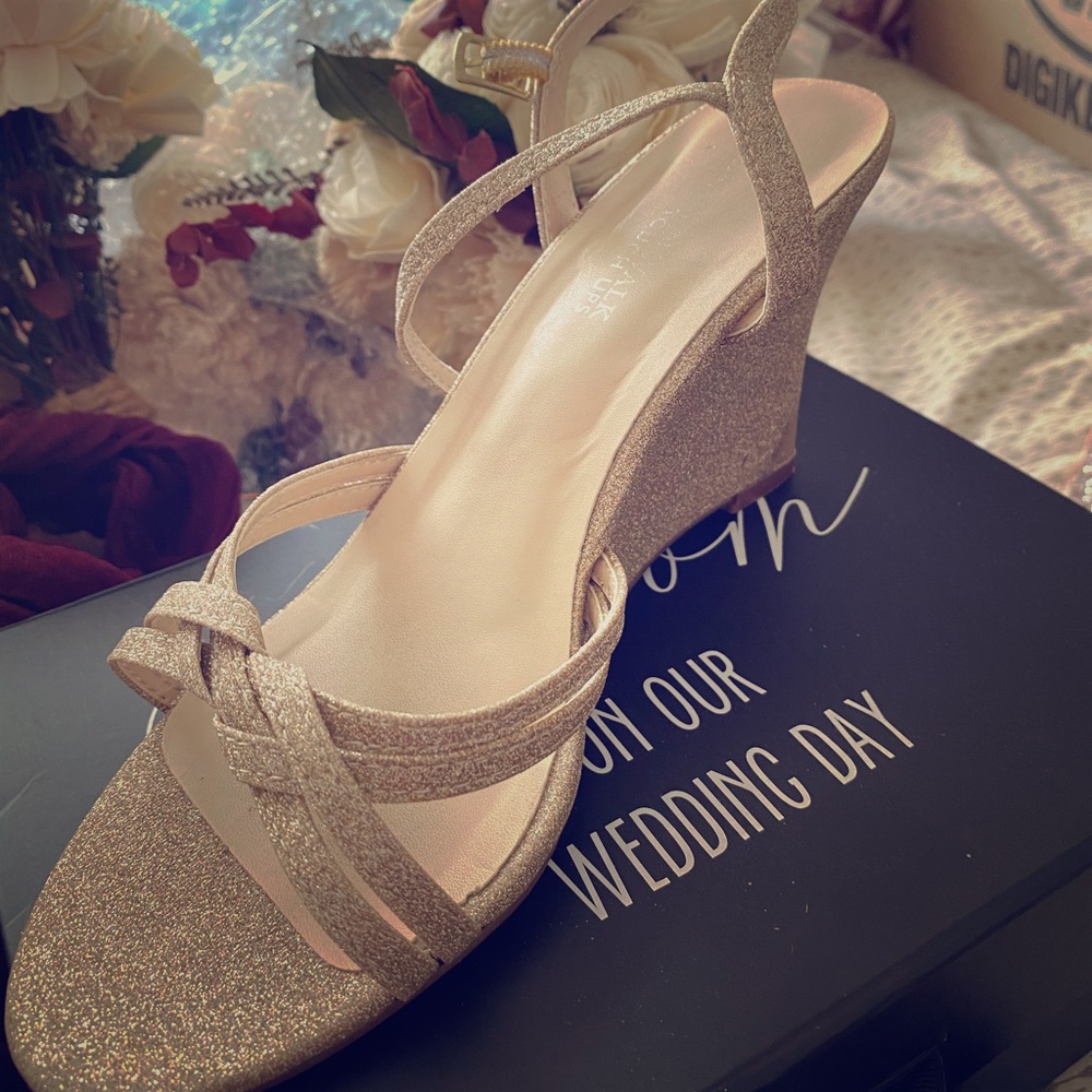 Glitter Wedge Heels - Champagne